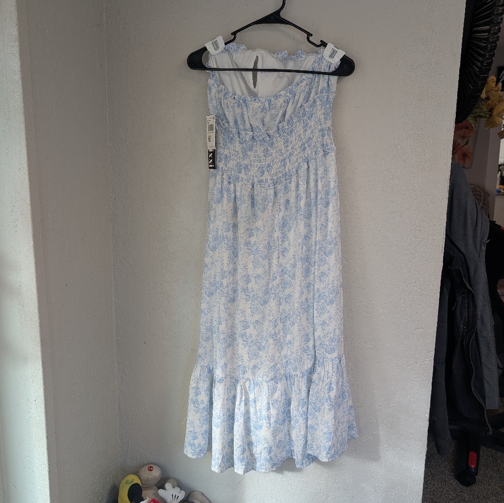 Trixxi Light Blue Floral Strapless Dress XS Keyhole Flowy Lined Boho Cowuette - Picture 4 of 7